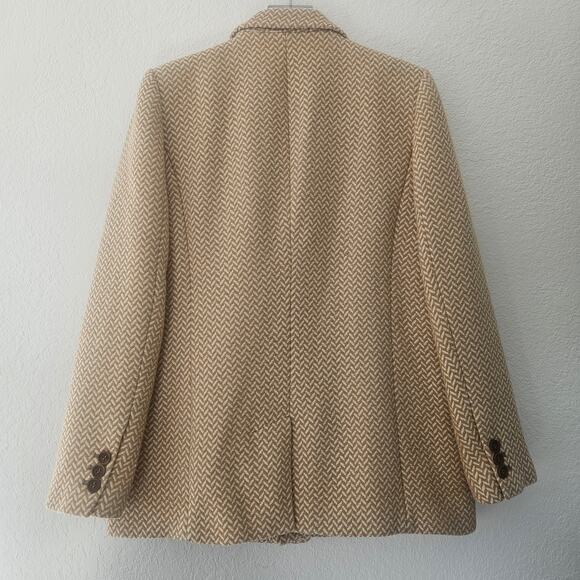 Anine Bing Oversized Fishbone Blazer Tan/White‎ Herringbone Print Size Large - Picture 10 of 11